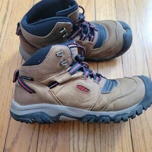 Keen Hiking Boots Kids Youth 4 Ridge Flex Brown Leather Outdoor Heel Lock Hike